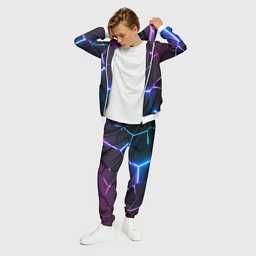 Мужской костюм Фиолетовый градиент - неоновые геометрические плит / 3D-Белый – фото 3