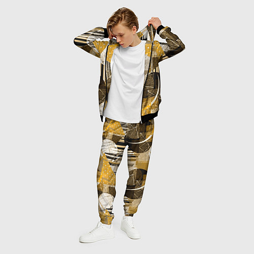 Мужской костюм Гранжевая абстракция: Черный, белый, горчичный орн / 3D-Черный – фото 3