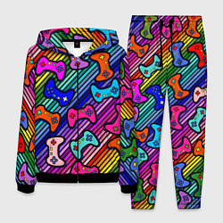 Костюм мужской Многоцветные полоски с джойстиками, цвет: 3D-черный