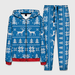 Костюм мужской Рождественский синий свитер с оленями, цвет: 3D-красный
