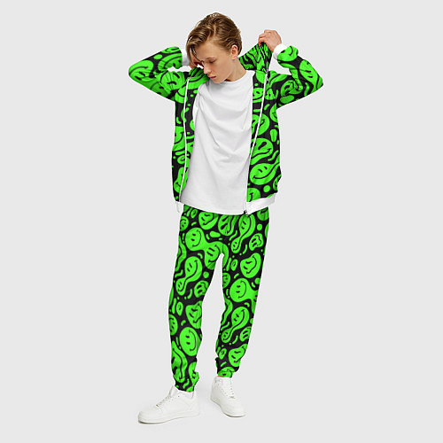 Мужской костюм Психоделические смайлы - салатовый неон / 3D-Белый – фото 3