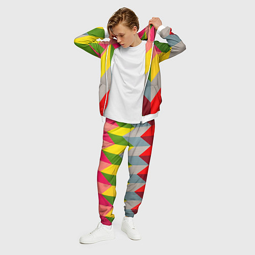 Мужской костюм Разноцветный ромбический абстрактный паттерн / 3D-Белый – фото 3