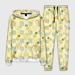 Костюм мужской Узор из ананасов на желтом фоне, цвет: 3D-белый