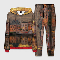 Костюм мужской Мирный город на воде и тучи, цвет: 3D-красный