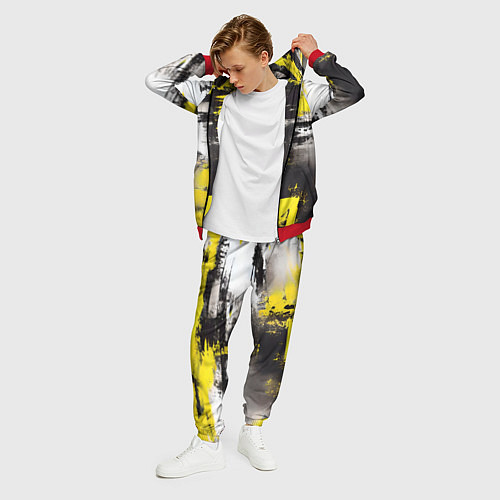 Мужской костюм Черно-желтая абстракция, нейросеть / 3D-Красный – фото 3