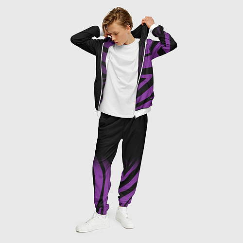 Мужской костюм Фиолетовый с черными полосками зебры / 3D-Белый – фото 3