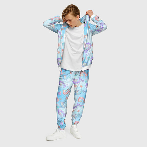 Мужской костюм Морские коньки - паттерн / 3D-Белый – фото 3