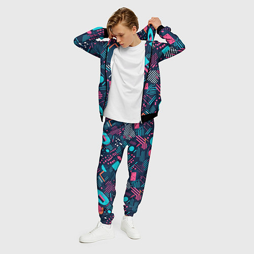 Мужской костюм Абстракция синяя паттерн / 3D-Черный – фото 3