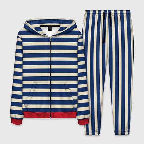 Мужской костюм Полосатый синий и кремовый / 3D-Красный – фото 1