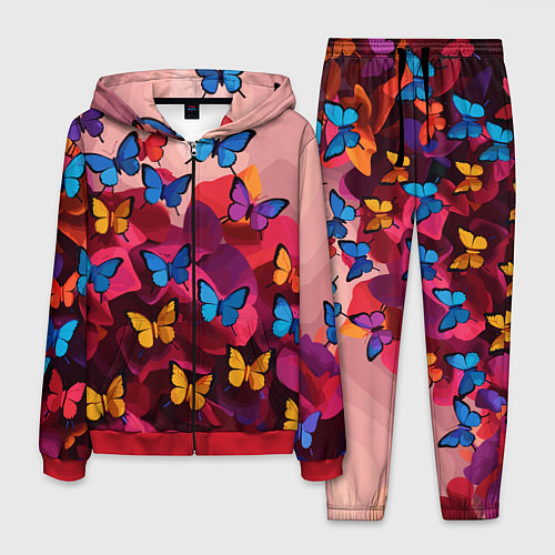 Мужской костюм Разноцветные бабочки - розовые цветы / 3D-Красный – фото 1