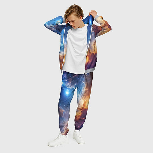 Мужской костюм Оранжевая небула космос / 3D-Меланж – фото 3
