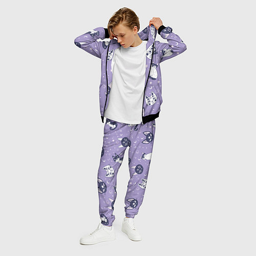 Мужской костюм Мистические кошечки - паттерн фиолетовый / 3D-Черный – фото 3