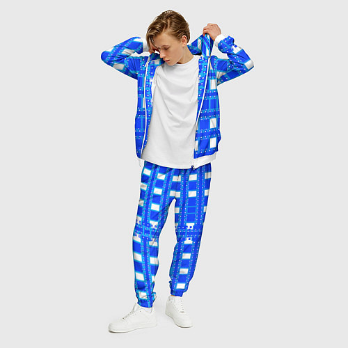 Мужской костюм Синие и белые квадраты / 3D-Белый – фото 3