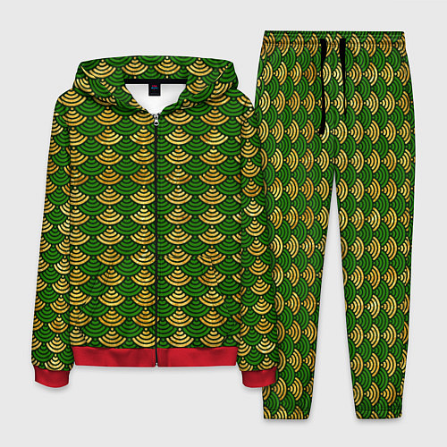 Мужской костюм Зелёно-золотая чешуя / 3D-Красный – фото 1