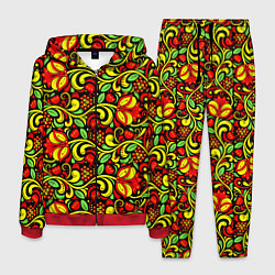 Костюм мужской Хохломская роспись красные цветы и ягоды, цвет: 3D-красный