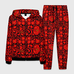 Костюм мужской Хохломская роспись красные цветы и ягоды на чёрном, цвет: 3D-черный