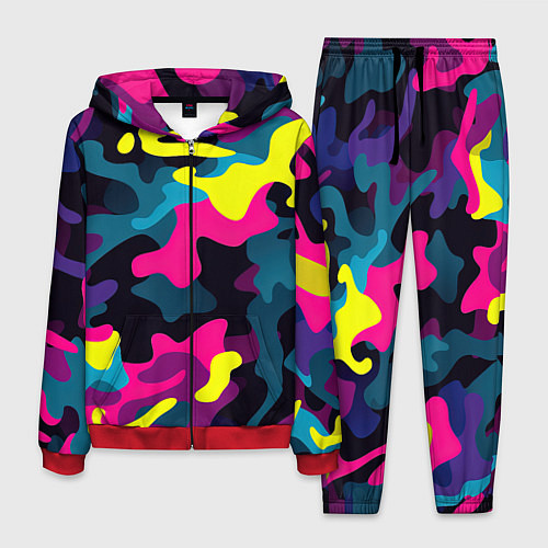 Мужской костюм Кислотная яркая абстракция в камуфляжном стиле / 3D-Красный – фото 1