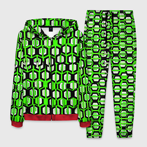 Мужской костюм Техно узор из шестиугольников зелёный / 3D-Красный – фото 1