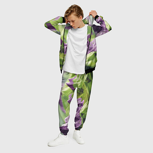 Мужской костюм Геометрический пейзаж фиолетовый и зеленый / 3D-Черный – фото 3