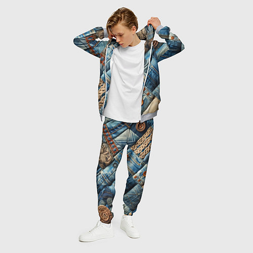 Мужской костюм Джинсовый пэчворк с пуговицами - мода / 3D-Меланж – фото 3