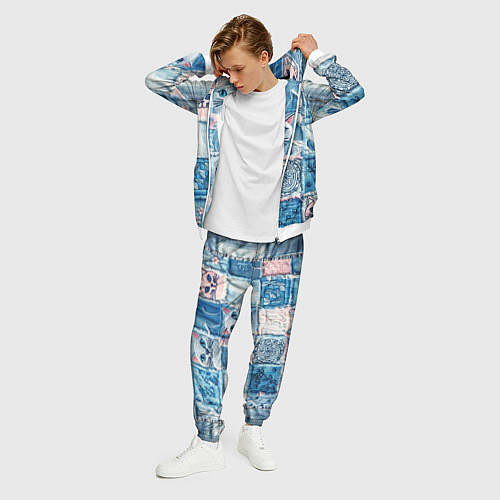 Мужской костюм Кошки на пэчворк джинсах паттерн / 3D-Белый – фото 3