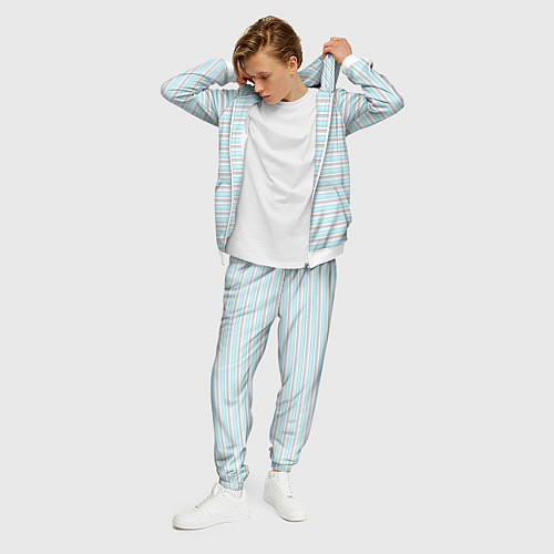 Мужской костюм Светлый серо-голубой полосами / 3D-Белый – фото 3