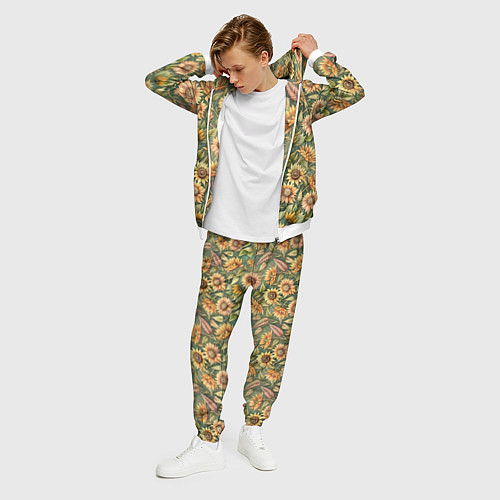 Мужской костюм Желтые подсолнухи и пшеница / 3D-Белый – фото 3