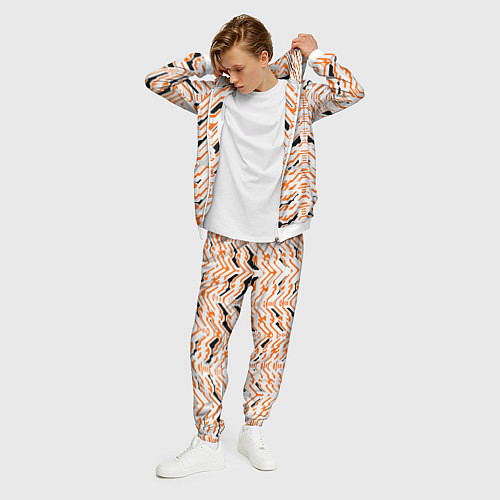 Мужской костюм Агрессивный бело-оранжевый паттерн / 3D-Белый – фото 3
