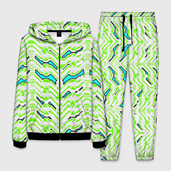 Костюм мужской Агрессивный бело-зелёный паттерн, цвет: 3D-черный