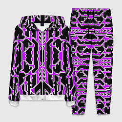 Костюм мужской Техно фиолетовые линии с белой обводкой на чёрном, цвет: 3D-белый