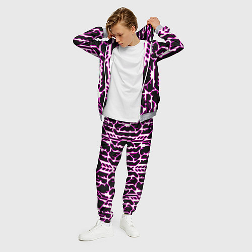 Мужской костюм Техно белые линии с розовой обводкой на чёрном фон / 3D-Меланж – фото 3