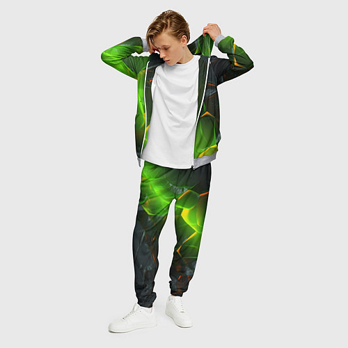 Мужской костюм Зеленая абстрактная неоновая текстура / 3D-Меланж – фото 3