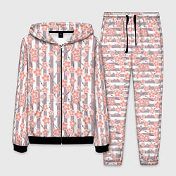 Костюм мужской Коралловые цветы на полосатом фоне, цвет: 3D-черный