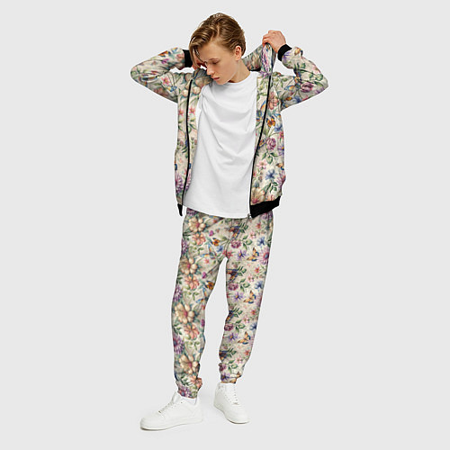 Мужской костюм Летний узор с цветами и бабочками / 3D-Черный – фото 3