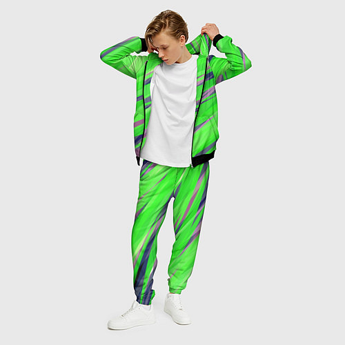 Мужской костюм Зелёный и фиолетовый абстрактные полосы / 3D-Черный – фото 3