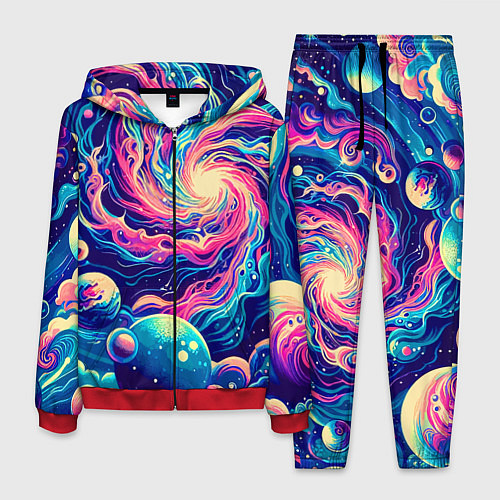 Мужской костюм Разноцветный бескрайний космос - нейросеть / 3D-Красный – фото 1