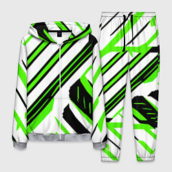 Костюм мужской Чёрно-зелёные полосы на белом фоне, цвет: 3D-меланж