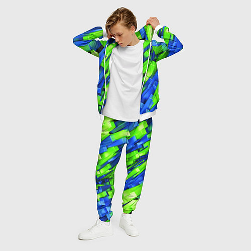 Мужской костюм Сине-зеленые наклонные блоки / 3D-Белый – фото 3