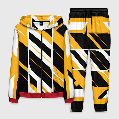 Мужской костюм Black and yellow stripes on a white background / 3D-Красный – фото 1