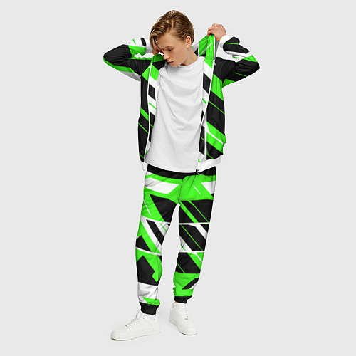 Мужской костюм Black and green stripes on a white background / 3D-Белый – фото 3