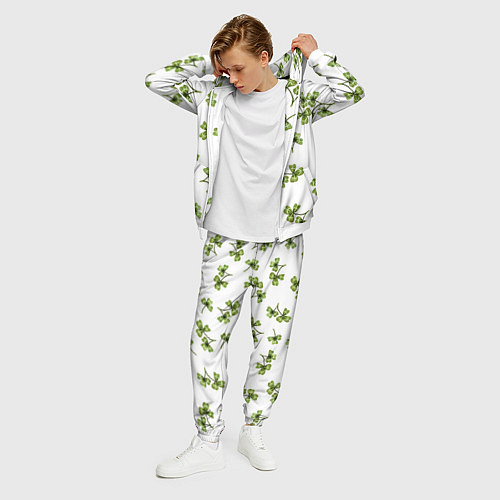 Мужской костюм Листочки клевера на белом фоне - паттерн / 3D-Белый – фото 3