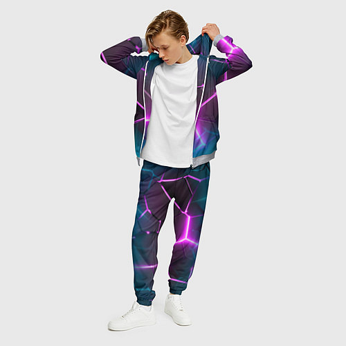 Мужской костюм Голубые и розовые неоновые плиты в разломе / 3D-Меланж – фото 3