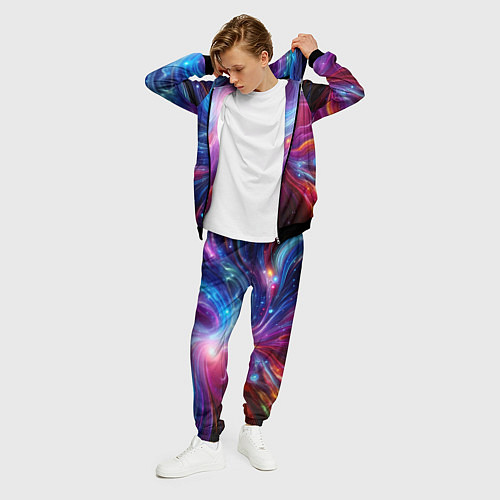 Мужской костюм Неоновая абстракция - нейросеть / 3D-Черный – фото 3