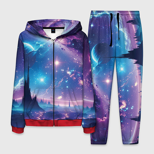Мужской костюм Звездный город в космосе / 3D-Красный – фото 1