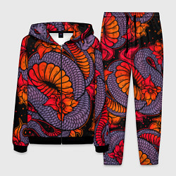 Костюм мужской Цветы и змея - Японский стиль, цвет: 3D-черный