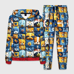 Костюм мужской Пэчворк с мордашками енотов, цвет: 3D-красный