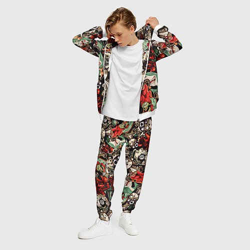 Мужской костюм Граффити плюшевого медведя среди акул азарта / 3D-Белый – фото 3