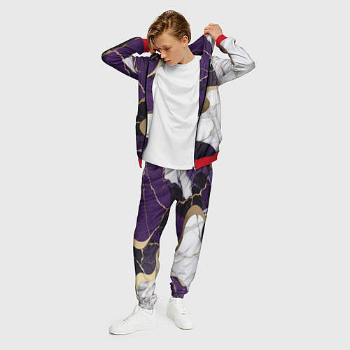 Мужской костюм Фиолетовый с белым и золотым / 3D-Красный – фото 3