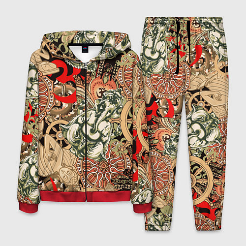 Мужской костюм Будда и Ганеша на фоне сансары и мандалы / 3D-Красный – фото 1