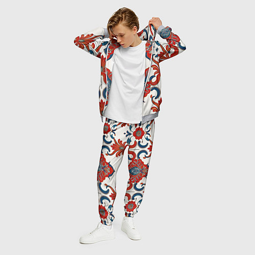 Мужской костюм Узор красно-синий на белом фоне / 3D-Меланж – фото 3